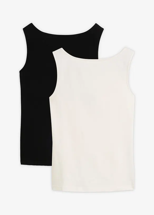 Tanktop mit U-Boot-Ausschnitt (2er Pack) in weiß von vorne - bonprix