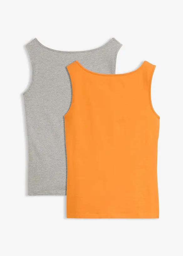 Tanktop mit U-Boot-Ausschnitt (2er Pack) in grau von vorne - bonprix
