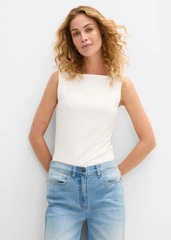 Tanktop mit U-Boot-Ausschnitt (2er Pack) in weiß von vorne (im Anschnitt) - bonprix