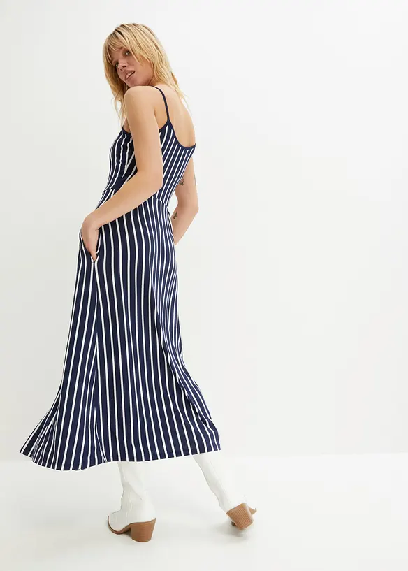Midikleid aus elastischem Viskose-Mix in blau von hinten (Totalaufnahme) - bonprix