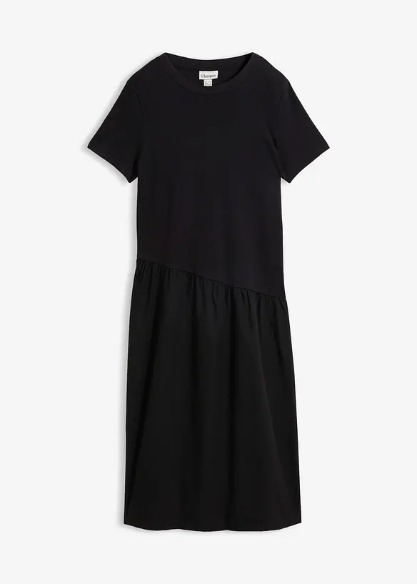 Shirtkleid aus Materialmix in schwarz von vorne - bonprix