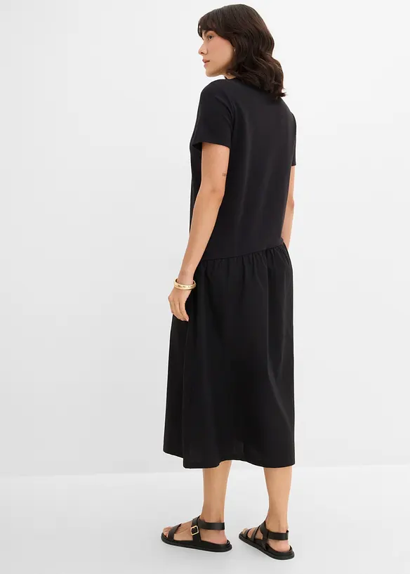 Shirtkleid aus Materialmix in schwarz von hinten (Totalaufnahme) - bonprix