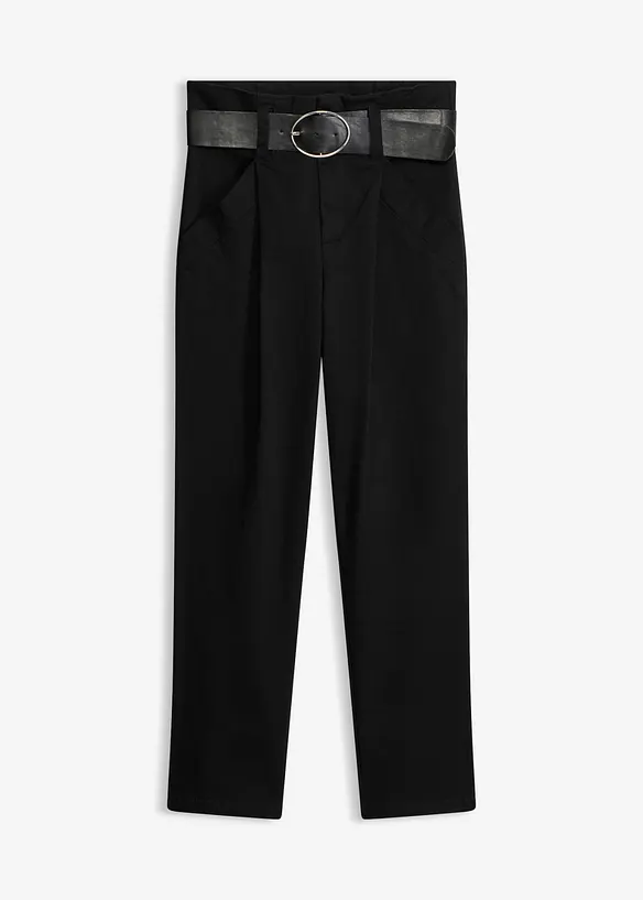 Bundfaltenhose aus Baumwolle in schwarz von vorne - bonprix