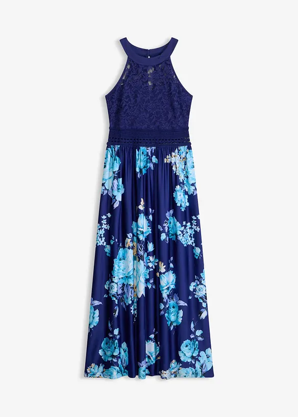 Maxikleid mit Spitze in blau von vorne - bonprix Maxikleid mit Spitze in blau von vorne - bonprix