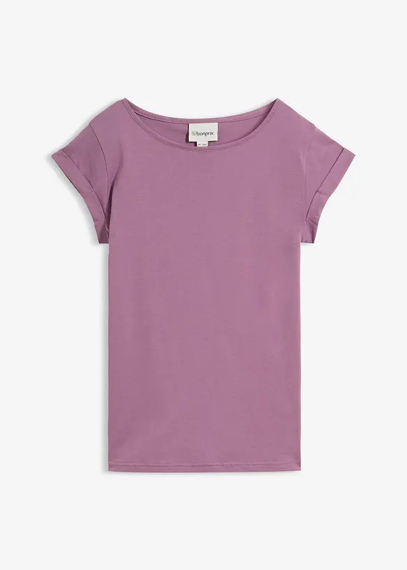 T-Shirt aus reiner Baumwolle in lila von vorne - bonprix