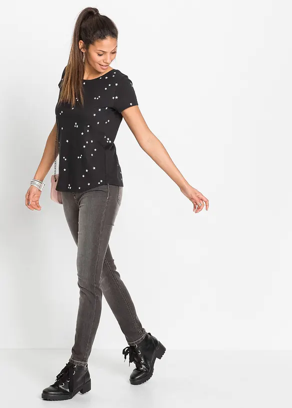 Shirt aus reiner Baumwolle in schwarz von vorne (im Anschnitt) - bonprix Shirt aus reiner Baumwolle in schwarz von vorne (im Anschnitt) - bonprix