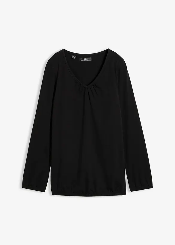Langarmshirt mit Gummizug aus reiner Baumwolle in schwarz von vorne - bonprix Langarmshirt mit Gummizug aus reiner Baumwolle in schwarz von vorne - bonprix