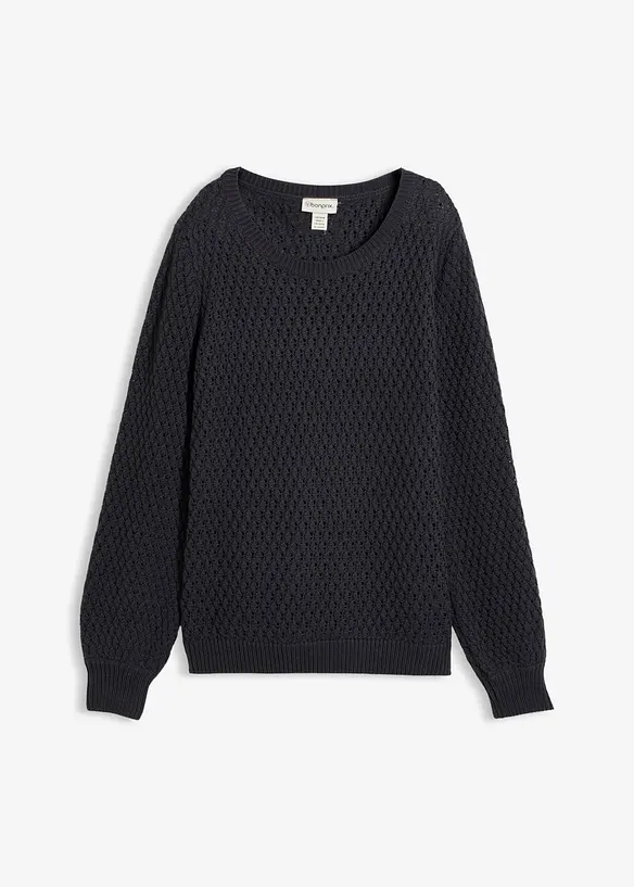 Pullover mit Strukturstrick aus Baumwollmix in blau von vorne - bonprix Pullover mit Strukturstrick aus Baumwollmix in blau von vorne - bonprix