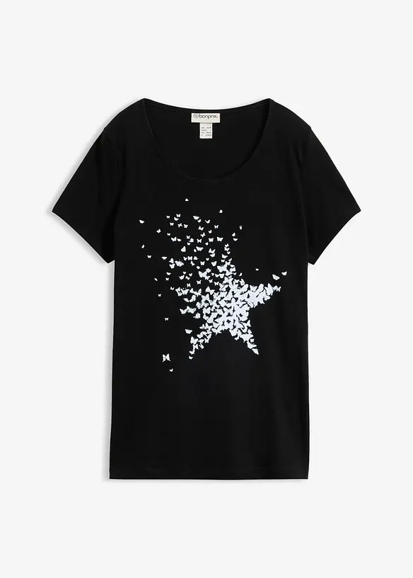 Flammgarn-Shirt aus Bio-Baumwolle, kurzarm in schwarz von vorne - bonprix