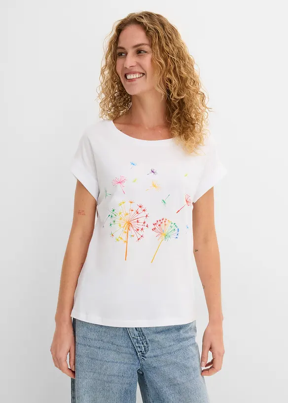 T-Shirt mit floralem Print in weiß von vorne (im Anschnitt) - bonprix T-Shirt mit floralem Print in weiß von vorne (im Anschnitt) - bonprix