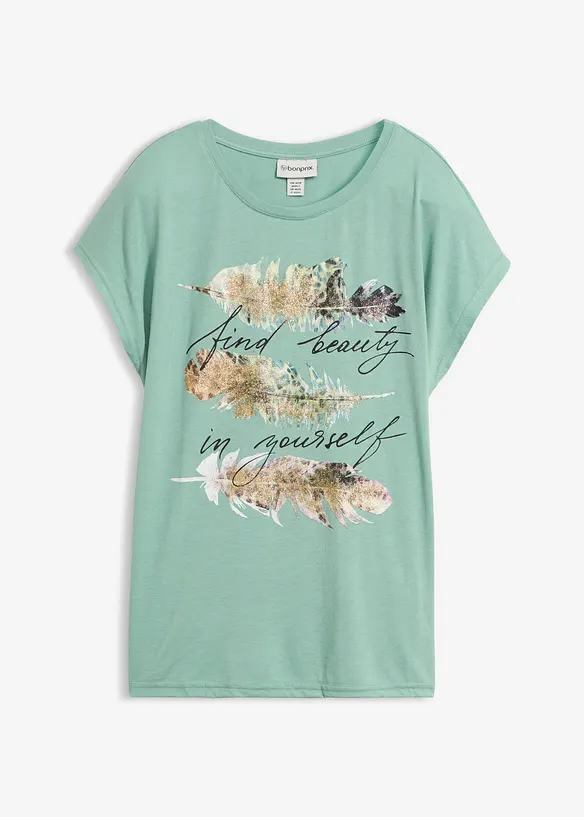 T-Shirt mit Glitzerdruck in grün von vorne - bonprix T-Shirt mit Glitzerdruck in grün von vorne - bonprix