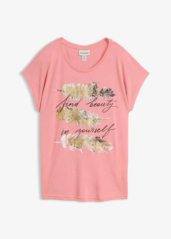 T-Shirt mit Glitzerdruck in rosa von vorne - bonprix T-Shirt mit Glitzerdruck in rosa von vorne - bonprix