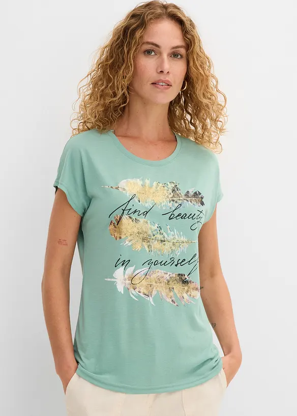 T-Shirt mit Glitzerdruck in grün von vorne (im Anschnitt) - bonprix T-Shirt mit Glitzerdruck in grün von vorne (im Anschnitt) - bonprix