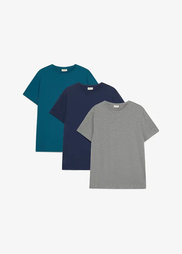 T-Shirt in Regular Fit (3er Pack) in blau von vorne - bonprix