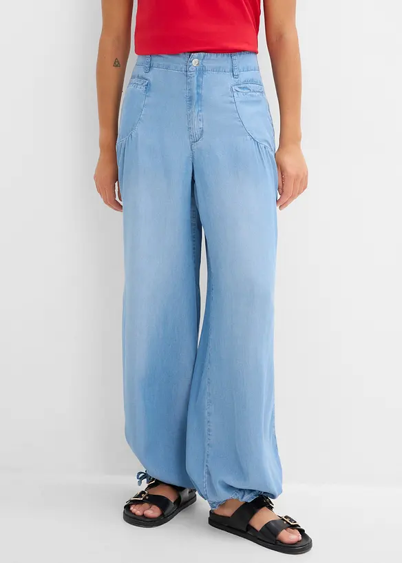 Wide-Leg-Hose aus fließendem Lyocell in blau von vorne - bonprix