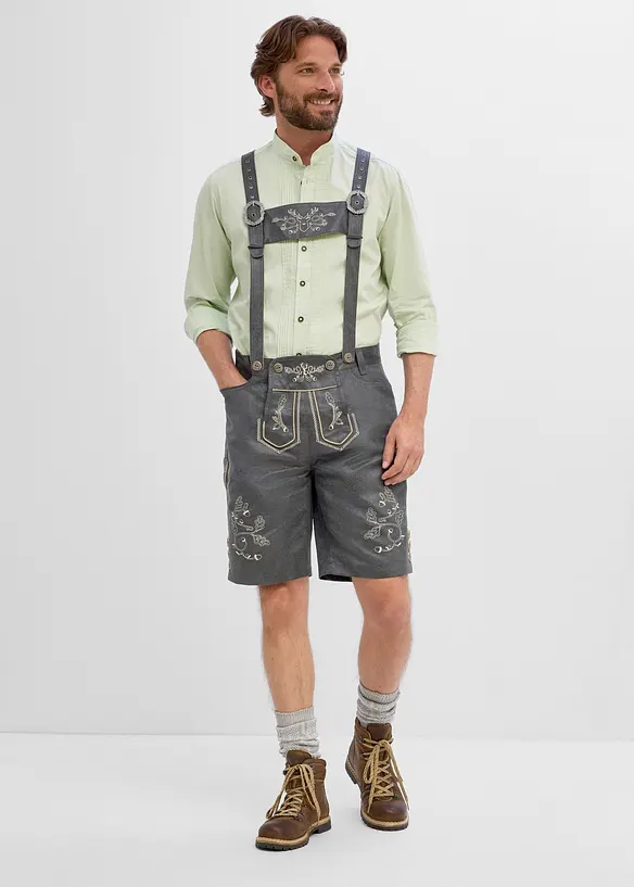 Trachtenhose aus Lederimitat in grau von vorne - bonprix