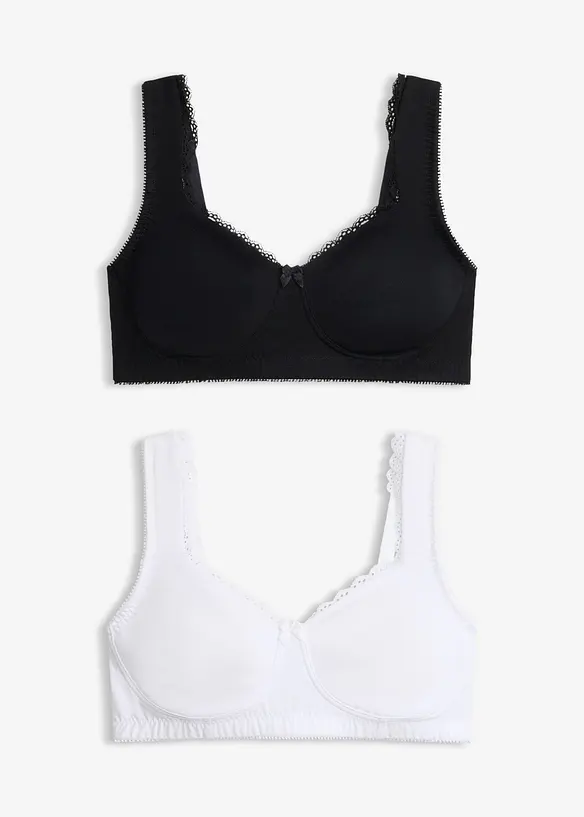 Minimizer T-Shirt-BH ohne Bügel mit Bio-Baumwolle (2er Pack) in schwarz von vorne - bonprix