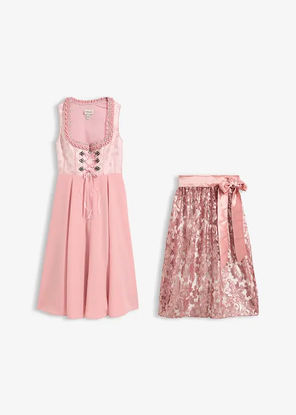 Dirndl mit Pailletten Schürze (2-tlg.Set) in rosa von vorne - bonprix