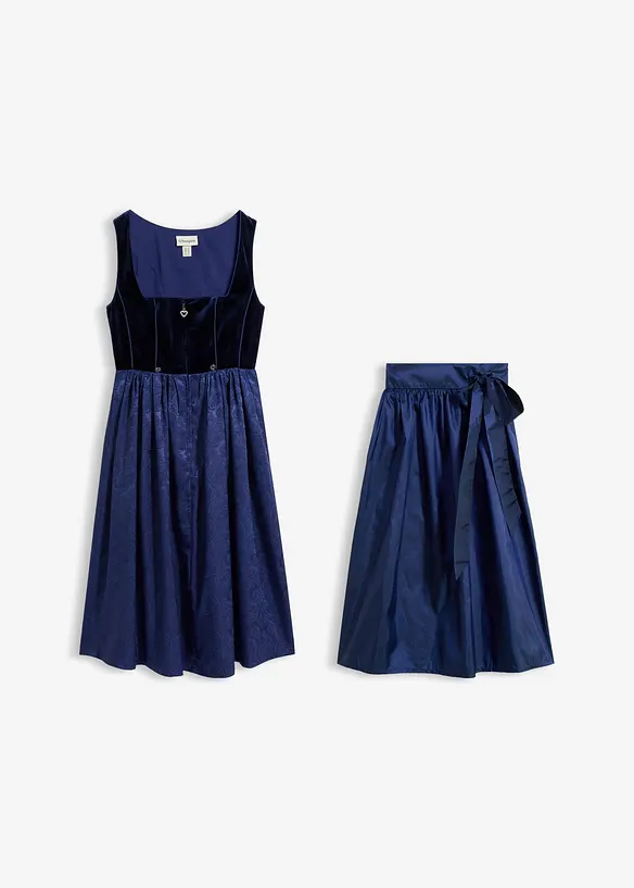 Dirndl mit Samt in Midilänge (2-tlg.Set) in blau von vorne - bonprix