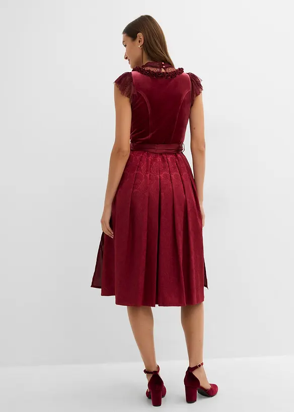 Dirndl mit Samt in Midilänge (2-tlg.Set) in rot von hinten (Totalaufnahme) - bonprix