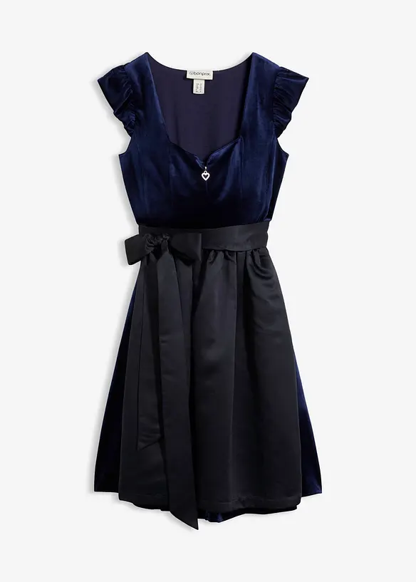 Dirndl und Schürze (2-tlg.Set) in blau von vorne - bonprix