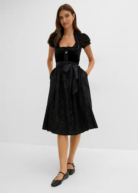 Dirndl mit Samtrock (2-tlg.Set) in schwarz von vorne (Totalaufnahme) - bonprix Dirndl mit Samtrock (2-tlg.Set) in schwarz von vorne (Totalaufnahme) - bonprix