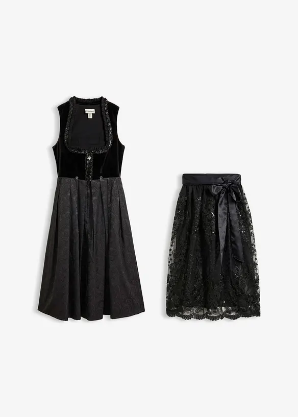 Dirndl mit Samtrock (2-tlg.Set) in schwarz von vorne - bonprix Dirndl mit Samtrock (2-tlg.Set) in schwarz von vorne - bonprix