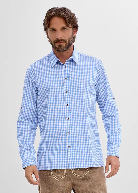 Trachtenhemd in Regular Fit in blau von vorne (im Anschnitt) - bonprix