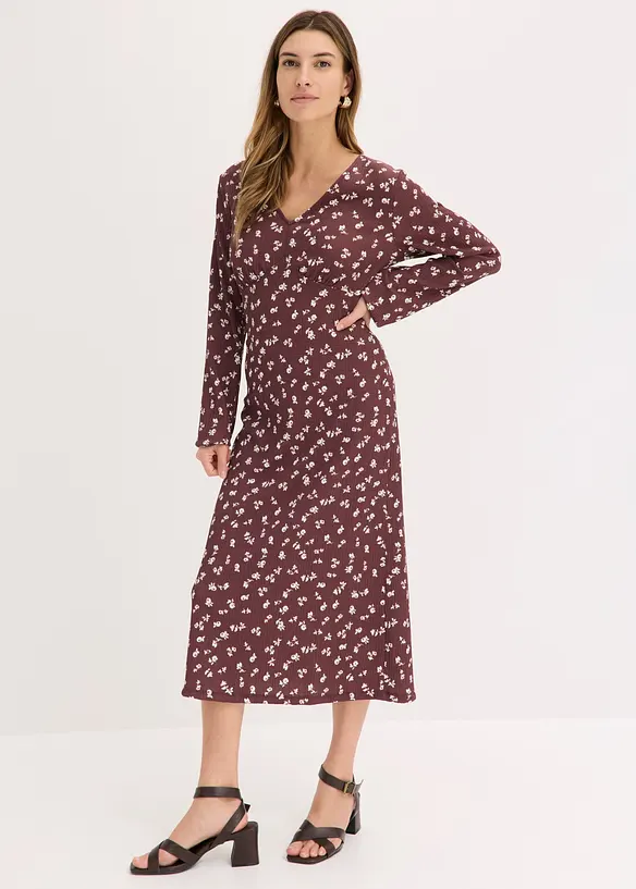 Midikleid aus strukturiertem Crêpe in lila von vorne (Totalaufnahme) - bonprix Midikleid aus strukturiertem Crêpe in lila von vorne (Totalaufnahme) - bonprix
