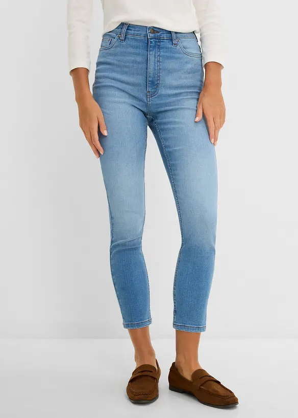 Skinny-Jeans High Waist cropped in blau von vorne - bonprix Skinny-Jeans High Waist cropped in blau von vorne - bonprix