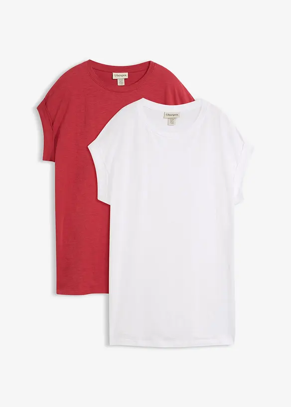 Longshirt aus reiner Bio-Baumwolle (2er Pack) in rot von vorne - bonprix Longshirt aus reiner Bio-Baumwolle (2er Pack) in rot von vorne - bonprix