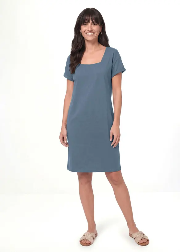 Shirtkleid mit reiner Bio-Baumwolle in blau von vorne (Totalaufnahme) - bonprix Shirtkleid mit reiner Bio-Baumwolle in blau von vorne (Totalaufnahme) - bonprix