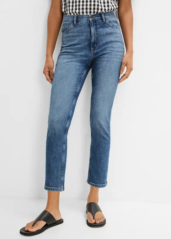 Slim-Fit-Jeans High Waist cropped in blau von vorne - bonprix Slim-Fit-Jeans High Waist cropped in blau von vorne - bonprix