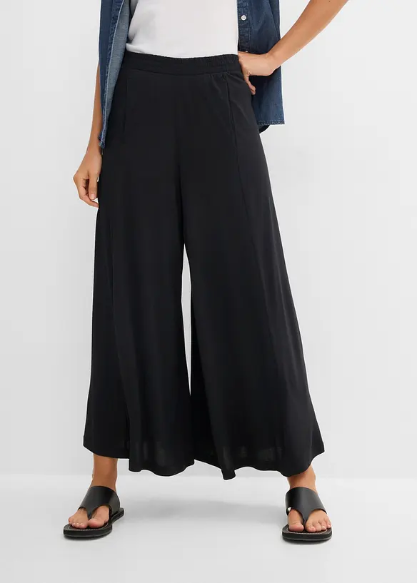 Jersey-Culotte mit weitem Bein in schwarz von vorne - bonprix