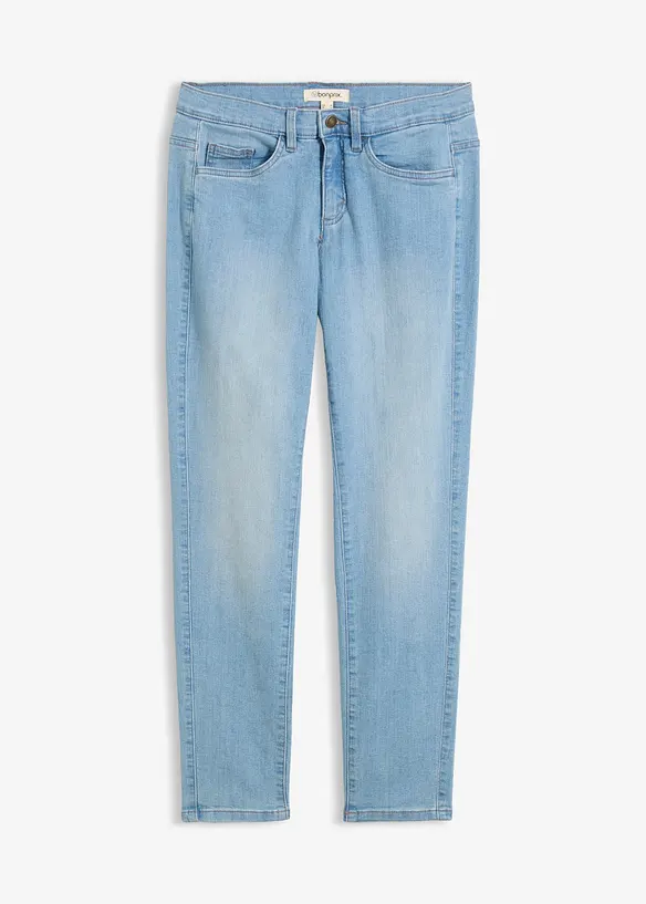 Straight Jeans Mid Waist, Stretch in blau von vorne - bonprix Straight Jeans Mid Waist, Stretch in blau von vorne - bonprix