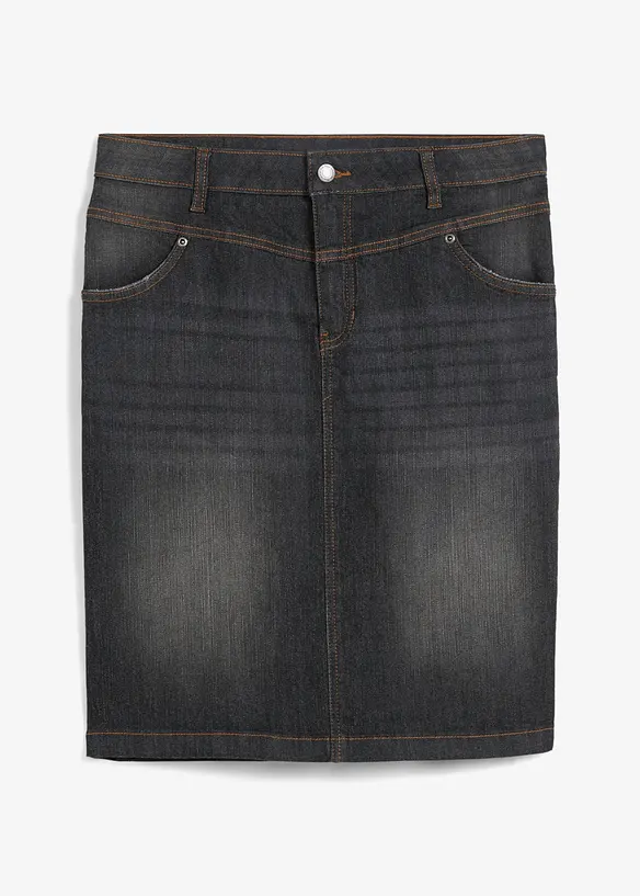 Stretch-Jeansrock in schwarz von vorne - bonprix Stretch-Jeansrock in schwarz von vorne - bonprix