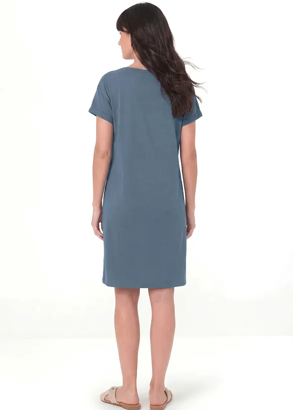Shirtkleid mit reiner Bio-Baumwolle in blau von hinten (Totalaufnahme) - bonprix Shirtkleid mit reiner Bio-Baumwolle in blau von hinten (Totalaufnahme) - bonprix