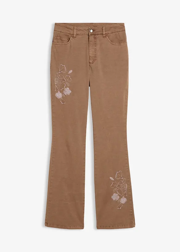 Bootcut-Hose aus elastischem Baumwoll-Mix in braun von vorne - bonprix