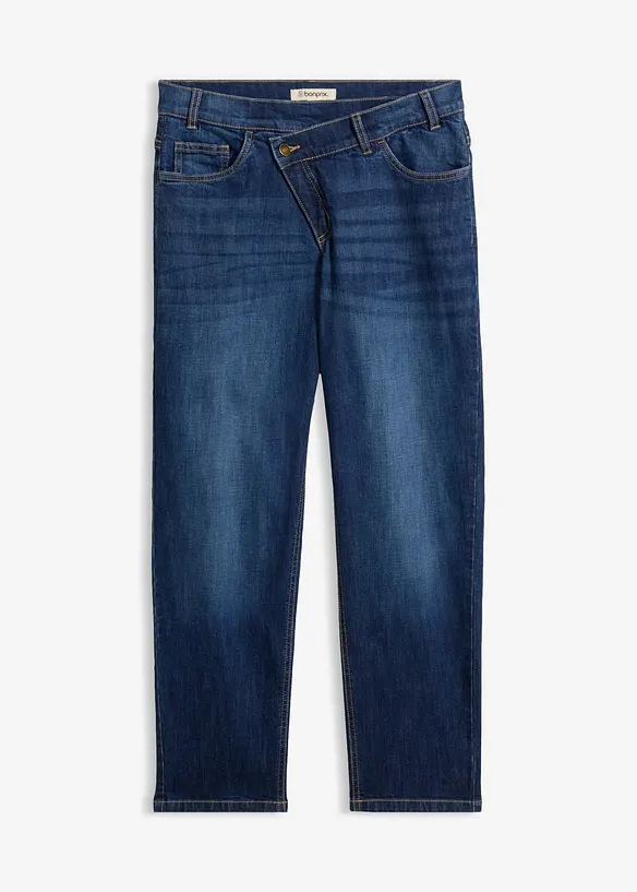 Mom-Jeans High Waist, cropped in blau von vorne - bonprix Mom-Jeans High Waist, cropped in blau von vorne - bonprix