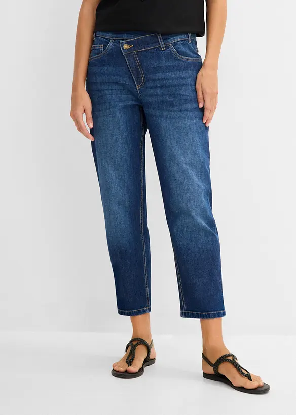Mom-Jeans High Waist, cropped in blau von vorne - bonprix Mom-Jeans High Waist, cropped in blau von vorne - bonprix