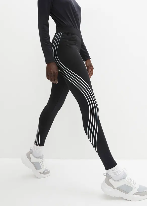 Thermo Sport-Leggings mit reflektierenden Details, knöchelfrei in schwarz von vorne - bonprix
