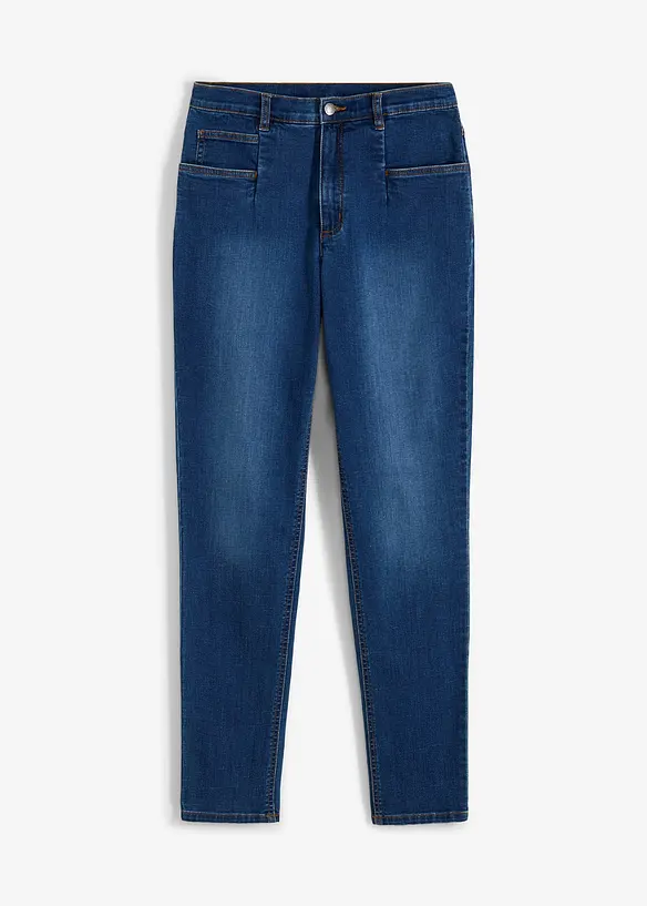 Mom Jeans High Waist, Stretch in blau von vorne - bonprix Mom Jeans High Waist, Stretch in blau von vorne - bonprix