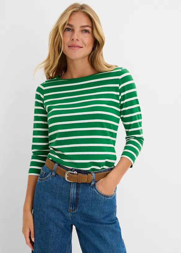 Langarmshirt mit reiner Bio-Baumwolle in grün von vorne (im Anschnitt) - bonprix