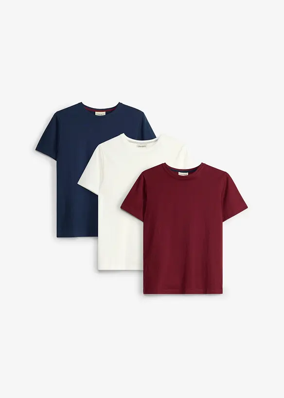 T-Shirt aus Bio-Baumwolle (3er Pack) in rot von vorne - bonprix