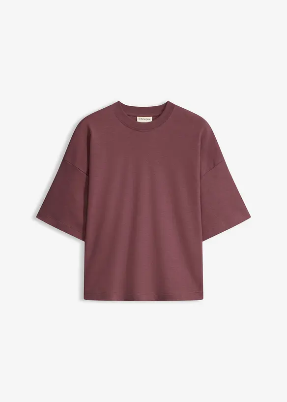 Kurzes Oversize-Shirt aus reiner schwerer Bio-Baumwolle in lila von vorne - bonprix