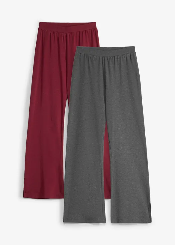 Ausgestellte Jersey-Hose aus elastischem Bio-Baumwoll-Mix (2er Pack) in grau von vorne - bonprix