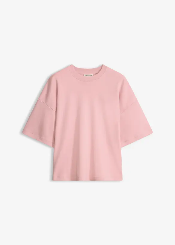 Kurzes Oversize-Shirt aus reiner schwerer Bio-Baumwolle in rosa von vorne - bonprix