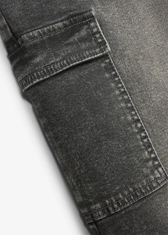 Weite Cargo-Jeans Mid Waist in grau - bonprix