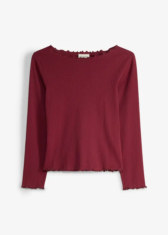Langarmshirt in Rippstruktur aus reiner Bio-Baumwolle in rot von vorne - bonprix