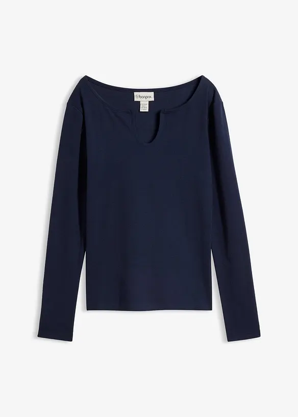 Kurzes Rippshirt mit reiner Bio-Baumwolle in blau von vorne - bonprix